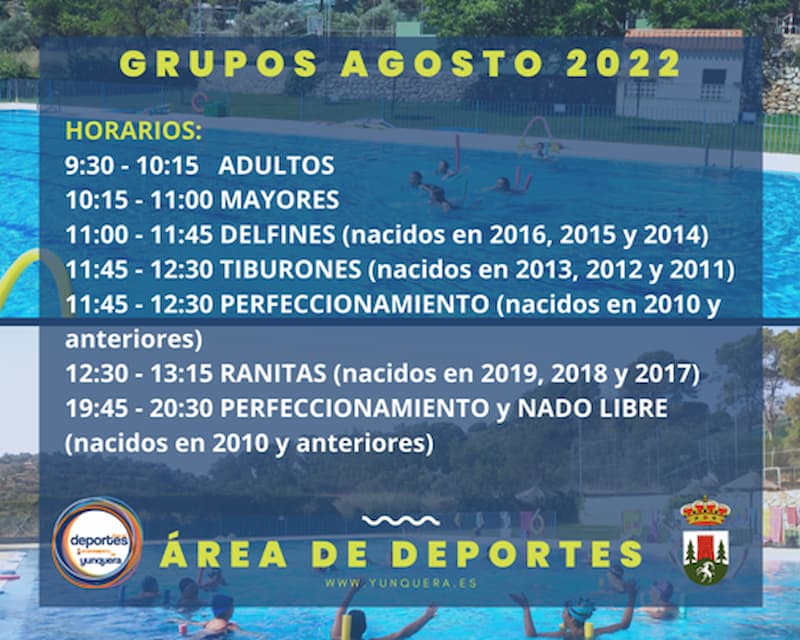 Grupos para la campaña de natación 2022
