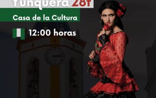 Yunquera celebra el Día de Andalucía 2024, gitana con vestido rojo