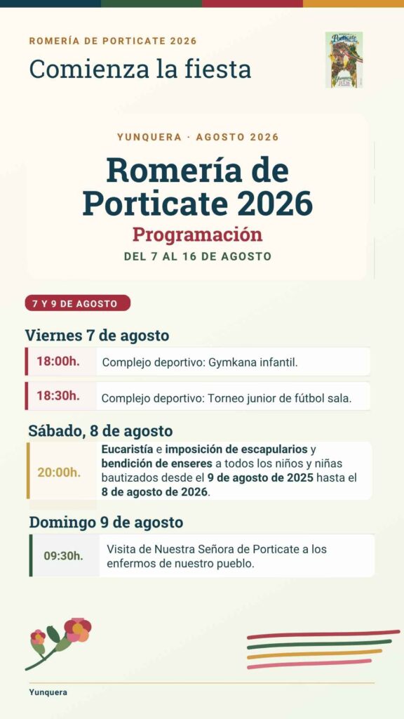 Programación Romería de Porticate 2026 - Viernes 7 y domingo 9